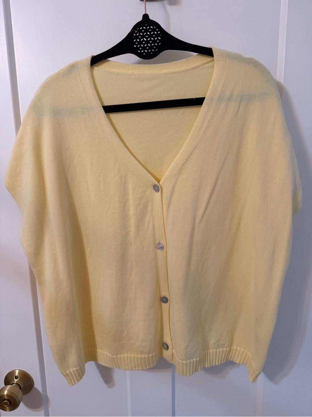 Light Yellow V-Neck Button Front Women's Sweater